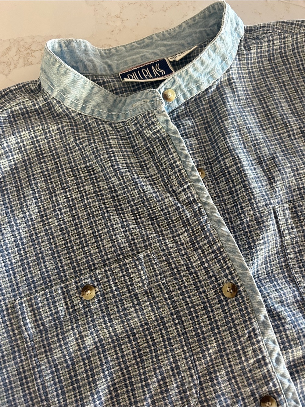 VINTAGE Woman’s Plaid & Denim Band Collared Button-Up Shirt Size Large
